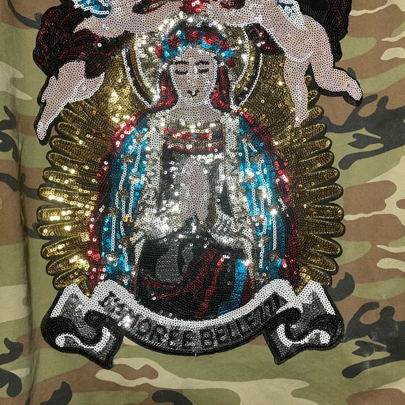 TOPSHOP camouflage women jacket with gold spikes & Guadalupe “Mother of Mary” - Picture 2 of 9